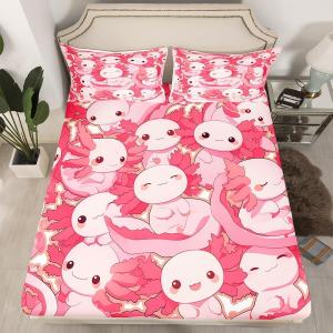 Erosebridal Детский комплект постельного белья с милым аксолотлем, розовый саламандр, морская тематика, 2 наволочки, глубокие карманы, Pink Salmon