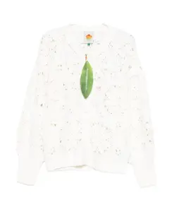 Вязаный кардиган с объемными цветами Farm Rio, белый
