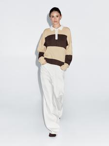 Полосатый свитер-поло из смесовой шерсти Massimo Dutti, Vanilla