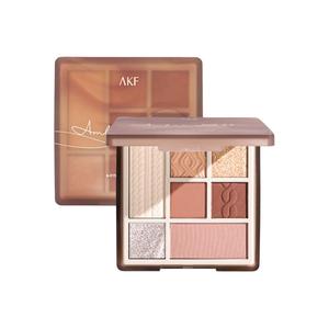 7 цветов, палетка теней для век с хайлайтером и контурингом Легко растушевывается, не размазывается, не оставляет следов AKF, #03 amber milk коричневый *2