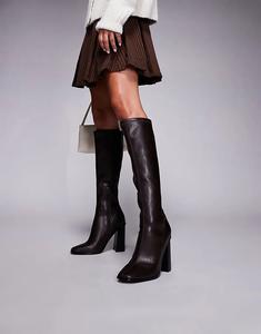 Сапоги Forever New на блочном каблуке шоколадно-коричневого цвета