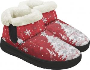 Женские зимние ботинки KEIAHUAN с утеплителем из меха, удобные кроссовки на снег с пушистым воротником, подходящие для улицы, Christmas Tree-Red