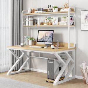 Компьютерный стол Xinmeikai 120x60 см с полкой, белый каркас + светлый орех