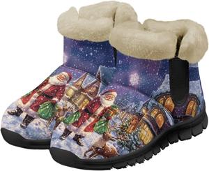 Зимние ботинки для женщин и мужчин, снежные ботинки, пушистые зимние туфли, слипоны, укороченные ботинки для прогулок на улице Noprintge, Santa Claus Reindeer