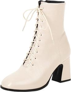 Женские массивные ботильоны Trendenzy с шнуровкой, лаковые, на высоком каблуке, с молнией, Beige