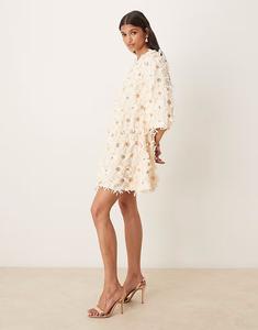 Мини-платье YAS с фактурной отделкой из пайеток кремового цвета