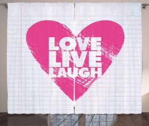 Штора ABAKUHAUS Живой смех, любовь, рустик, с надписью Записная книжка, универсальная, для гостиной, с петлями и крючками, 280 x 245 см, розово-белая Abakuhaus