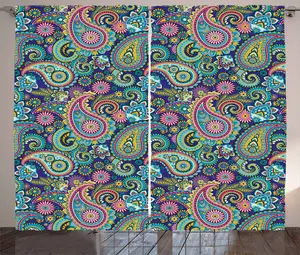 Шторы ABAKUHAUS в деревенском стиле, темно-синие с розовым, винтажный пейсли, универсальные, с петлями и крючками, для гостиной, 280 x 225 см, цвет: желтый, розовый, синий Abakuhaus