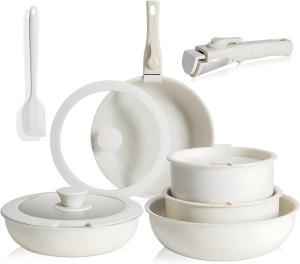 Набор посуды для приготовления Simple Deluxe с антипригарным покрытием и съемной ручкой, 12 предметов, черный