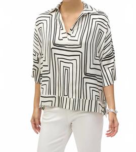 Кремово-черный топ с геометрическим принтом Joseph Ribkoff