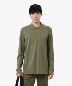 Рубашка-поло с длинным рукавом, меланжевого цвета, в рубчик, модель L1313 (меланж, длинный рукав)