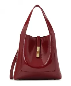 Сумка из мятой лакированной кожи бордового цвета Kazar, коричневый