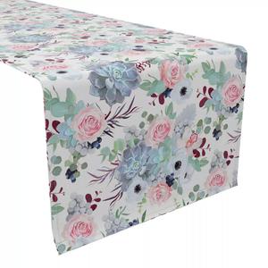 Настольная дорожка, 100 % хлопок, 16x90 дюймов, розовые розы и суккуленты.