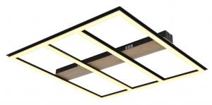 Потолочный светильник Globo Lighting, металл, черный матовый, МДФ под темное дерево, опаловый пластик, черный алюминий, матовый, ДxШxВ: 600x600x55 мм, вкл. светодиод 48 Вт, 230 В, источник 4900 лм, выходная мощность 3600 лм, 3000 К