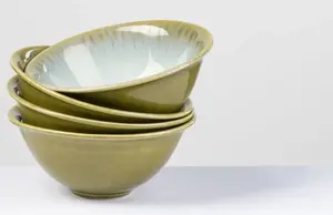 Чаша для хлопьев gipfelstück "Берег реки", 4 предмета, керамогранит, реактивная глазурь, необычная, визуальный цветовой градиент, Ø 15 см, зеленый/коричневый/синий