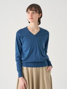 Хлопковый трикотажный пуловер с V-образным вырезом и длинными рукавами | ANNE | 30G, стандартный крой