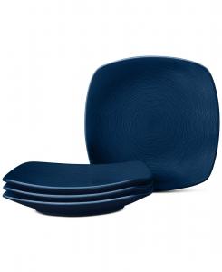 Набор из 4 квадратных обеденных тарелок с узором «Вихрь» Noritake, темно-синий