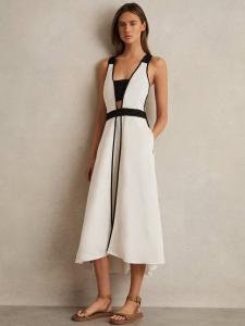 Платье миди силуэта а-лайн Valencia Cross Back Reiss, Ivory/Black