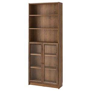 Книжный шкаф с дверцами BILLY/OXBERG IKEA, 80x30x202 см, цвет brown/walnut effect