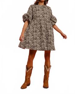 Леопардовое денимовое платье в цвете офф-уайт BiBi