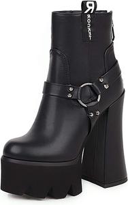 Женские модные ботфорты на супервысоком каблуке с платформой, боковой молнией и толстым каблуком LYYSKY, Black3