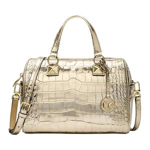 Сумка через плечо из кожи с тиснением под крокодила среднего размера унисекс пшеничная волна золото MICHAEL KORS
