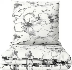 Комплект постельного белья из хлопка 135x200 см Renforce Белый Серый Антрацит Цветочный узор Двусторонний с застежкой-молнией 4 предмета leonado vicenti