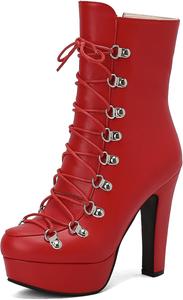 Женские модные ботильоны на блок-каблуке с круглым носком Renessmi, Red 2