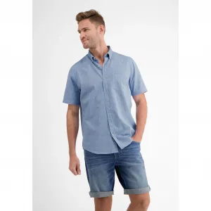 Рубашка LERROS с короткими рукавами "Рубашка LERROS с короткими рукавами, смесь хлопка и льна", голубой