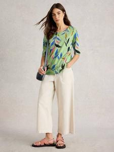 Футболка Weaver Organic Cotton с принтом листьев White Stuff, Green/Multi