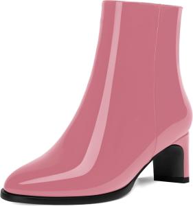Женские ботильоны на молнии с круглым носком, для свиданий, из лакированной кожи, повседневные, массивный низкий каблук, высота голенища до щиколотки, 2 дюйма DEMOSHINE, Baby Pink