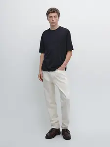 Футболка с коротким рукавом из смесовой шерсти Massimo Dutti, navy blue