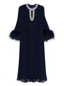 Платье макси с плиссировкой и манжетами из перьев Self-Portrait, синий