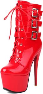 Женские ботильоны Aflngle на платформе с высокими каблуками-стилетто, шнуровкой, округлым носком, боковой молнией и пряжкой, для вечеринок и выпускных, Red