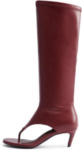 Женские сандалии Sexytag с открытым носком, на высоком каблуке с ремешком до колена, Burgundy Red