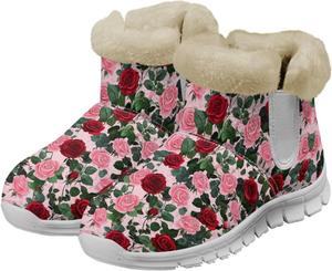 Женские зимние ботинки мягкие теплые с ворсом, накидные для ходьбы, бега и походов, пушистые, нескользящие, легкие ботинки для женщин, размеры США 6-12 Fuxowvby, Floral Print