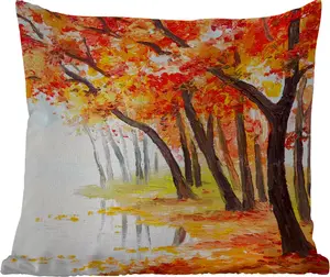 Подушка для улицы - Живопись - Осень - Деревья - Вода - Масляная краска - 40x40 см - Устойчива к атмосферным воздействиям - Подушка для отдыха - Подушка для интерьера - Обивка с рисунком MuchoWow