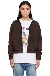 Коричневая мятая толстовка с капюшоном на молнии We11done