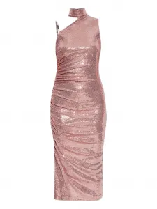 Платье с высоким воротом, расшитое пайетками Versace Jeans Couture, розовый