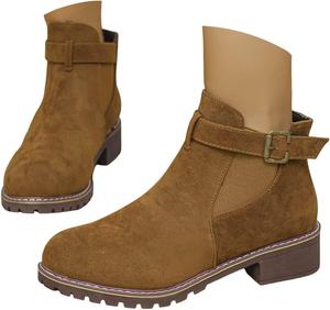 Женские ботильоны на низком каблуке, модные вестерн-ковбойские ботинки с вырезами, короткие ботильоны с боковой молнией, винтажные повседневные ботинки на осень, эластичные челси, плоская обувь для верховой езды JYSwoshoe, F-Brown