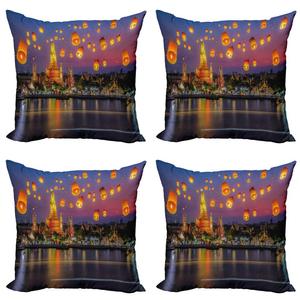 ABAKUHAUS Набор чехлов для подушек-фонариков (4 предмета), Wet Arun Building Asian, современная двусторонняя цифровая печать, 50 см x 50 см, многоцветный