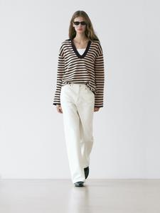 Вязаный свитер в полоску с V-образным вырезом Massimo Dutti, navy blue