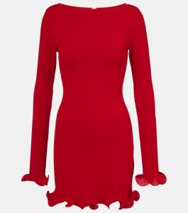 Вязаное мини-платье с рюшами Same, красный