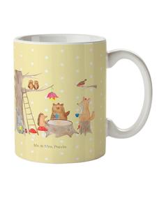 Детская кружка с изображением лесных животных и надписью Пикник в пастельно-желтых тонах Mr. & Mrs. Panda