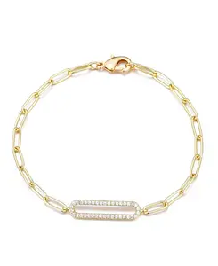 Браслет с удлиненными звеньями, позолоченный кубическим цирконием Adornia, gold