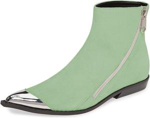 Женские комфортные западные ботильоны FSJ с низким каблуком, заостренным носком и боковой молнией, повседневные рабочие туфли, размер 4-15 US, Pale Green