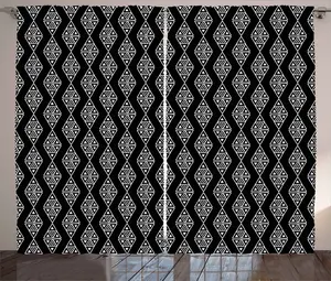 Шторы ABAKUHAUS Tribal Rustic Curtain, Primitive Triangle Ikat, универсальные ленточные шторы для гостиной с петлями и крючками, 280 x 245 см, черно-белые Abakuhaus
