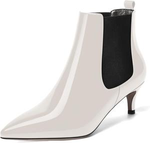 Женские офисные ботильоны SKYSTERRY с заостренным носком, лакированные, модные, невысокий каблук 2 дюйма, Black White