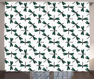 Штора ABAKUHAUS Green Black Rustic, с рисунком стрекозы, универсальная тесьма для гостиной, с петлями и крючками, 280 x 245 см, цвет морской волны и черный Abakuhaus