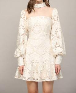 Кремовое бархатное платье с прозрачными вставками FATE